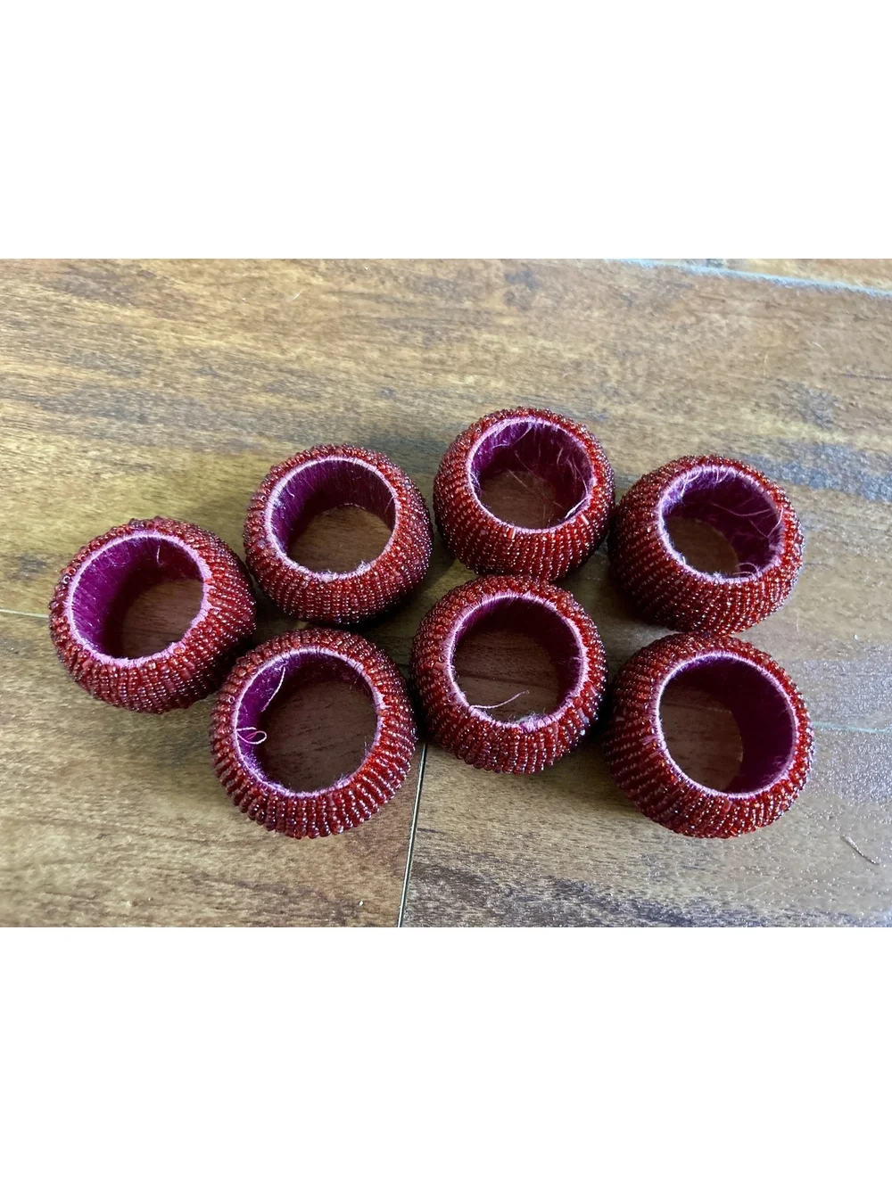 Set of 7 Red Beaded Napkin Rings